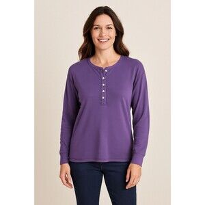 Jones New York Signature Women Purple Long Sleeve Henley XL